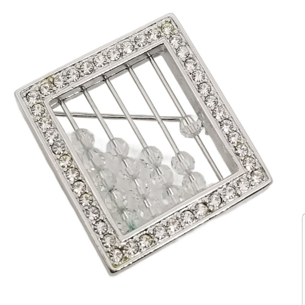 SWAROVSKI VINTAGE 1980s SILVERTONE & WHITE CRYSTAL ABACUS BROOCH